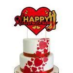 Zyozique Red and Gold Happy Anniversary Cake Topper Anniversary Party Cake Decoration