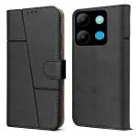 Jkobi Flip Cover Case For Infinix Smart 7 (India) ( Stitched Leather Finish | Magnetic Closure | Inner TPU | Foldable Stand | Wallet Card Slots | Black)