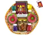 MANTOUSS Diwali dry fruits gift box/Diwali Gift hamper/Dry Fruits Diwali gift pack/Dry fruits gift pack-Decorated Basket+1 Jar of mixed dry fruits+Handmade diary+2 beautiful diya+4 Rangoli Colour+Diwali Card