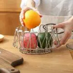 Plantex Multipurpose Stainless Steel Modern Folding Fruit and Vegetable Basket (Silver - 8 Shapes)