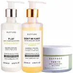 Suffderma Flaky Hair Stimulating Anti Dandruff Shampoo, Multi Vitamin Hair Softening Conditioner and Purite Anti Acne Treatment Face Gel for Glowing Skin, Pack of 3