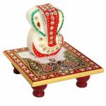 Handicrafts Paradise Marble Enamel Painted Ganesh Placed on Chowki 4 inch x 4 inch