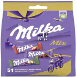 Milka Mix Chocolate Delicious Strawberry, Alpine Milk, Hazelnut Sharing Bag 51 Pieces Bars (250 g) (Imported)
