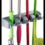 DHYANI Mop Holder and Broom Holder, 4 Slot Position with 5 Hooks Garage Storage Holder Wall Mounted, Plastic, Multicolour, Standard