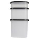 Cutting Edge Modular Kitchen Storage Container with Anti-Microbial Lid Oval Set for Flour, Cereals, Snacks, Stackable, BPA Free, Modular, Set of 3, Black (525mlx1,1200mlx1,1800mlx1)