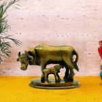 pujaNpujari Cow and Calf Statue for Pooja Brass/Kamdhenu Cow and Calf Showpiece for Home Decor