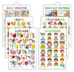 GO WOO Combo of 6 Alphabet, Fruits, Vegetables, EMOTIONS, DAILY ROUTINE AND MORE Charts for Kids