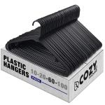 ROCKFIELD Cozymood Black Plastic Hangers with Hooks, 60 Pack - Space Saving, Slim, Dress Hangers for Clothes