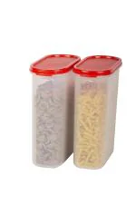 Cutting EDGE Modular Kitchen Storage Container (Set of 2 / 2400ml) Oval Set for Rice, Dal, Atta, Flour, Cereals, Snacks, Stackable, BPA Free, Modular Oval (Red Lids)