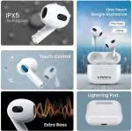 Varni AirGo Plus, Touch Control TWS, 30Min Fast Charging Bluetooth Headset (White, True Wireless)