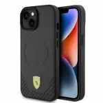 CG MOBILE SAS Ferrari iPhone 15 Case [Official Licensed] Mag-Safe Compatible | PU Leather Case with Bottom Carbon PU | Protective Case/Cover Designed for iPhone 15 (6.1-Inch) 2023 - Black