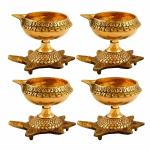 Hashcart Brass Diya with Turtle Base - Handmade Traditional Oil Lamp Deepam/Deepak - Festival Dia for Pooja | Indian Gift Items | [Set of 50 Pc]