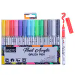 BRUSTRO Fluid Acrylic Brush Pen | Set of 14 Basic Shades | Waterproof, Fast Drying, Opaque Colors, Highly Pigmented | Ideal for Colouring, Drawing, Doodling, Marker, Professional Art & Craft