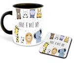 Whats Your Kick Animal Theme Cute Cat Wallpaper Black Ceramic Coffee Mug with Coaster 325 ML