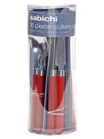 Sabichi Elkie Food Grade Stainless Steel Round Handle Red Set of 16 Pieces Cutlery Set