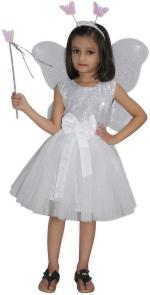 Kaku Fancy Dresses Polyester White Butterfly Insect Costume -White|3-4 Years|For Girls