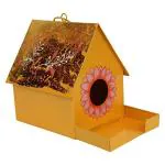 Wonderland Yellow Metal Bird House - 15.0 x 24.0 cms