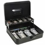 Crevizon Cash Box with Money Tray and Combination Lock, Parrency Large Money Box, 5 Compartments for Cions & 4 Spring-Loaded Clips for Bills, 11 4/5
