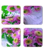 Whats Your Kick Flowers Beautiful Voilet Sun Flower Flower Design Printed Set of 4 Coaster With Metal Stand