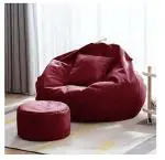 GIGLICK Brand Faux Leather 4XL Bean Bag with Footrest & Cushion Ready to Use with Beans Color- (Maroon)