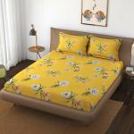 HIDECOR 250 TC Polycotton Double Printed Flat Bedsheet (Pack of 1, Yellow)