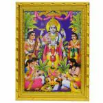 pujaNpujari Synthetic Lord Satyanarayan Swamy Vishnu Avatar Gold Coated Photo Frame for Mandir