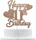 Zyozique Rose Gold Happy 11th Birthday Cake Topper / 11th Birthday Cake Topper