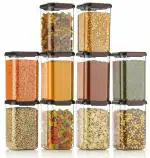Qtrix Airtight Plastic Container Set For Kitchen Grocery Storage 1100ml Containers Unbreakable & Air Tight Design Pack Of 10 Brown