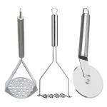 JISUN Stainless Steel (Pack of 2) Potato Masher & Pizza Cutter for Kitchen Tool Set