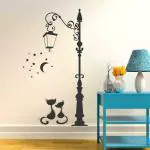 LANSTICK Black Cat Under Street Lamp Self Adhesive Wall Sticker