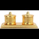 Metal Beautiful Roli Chandan, Akshat Haldi Kumkum for Pooja Purpose Showpiece - (Golden , 11 cm)