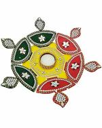 3D Acrylic Rangoli Cum Diya Set Tea Light Candles Holder - Green, Red & Yellow (10 inches)