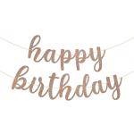 Festiko Happy Birthday Banner, Rose Gold Glitter Birthday Banner In Script, Garland On 6 Ft Strands, Rose Gold Birthday Party Decorations, Décor