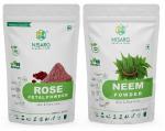 NISARG ORGANIC FARM Combo of Rose Petal and Neem Leaf Powder I Pure & Natural I Traditional Method Made I for Face, Skin, Hair Growth Pack and Daily Use I Fairness, Tanning & Glowing Skin - 1kg x 2 Pack