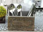 Trunkin' White and Grey Wooden Cutlery Holder 20 x 20 x 13 cm