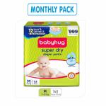 EURO Babyhug Super Dry Baby Diapers Pants Medium 74s Pack - Soft Diapers Pants (7-12 Kg) Pack of 2 (148 pieces)