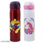 KHILONEWALA Combo of Stainless Steel Spiderman and Unicorn Sipper for kids, Water Bottle for Kids 500 ml Water