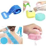 ShopiMoz (Pack of 2) COMBO Silicone Bath Body Back Scrubber Brush+Silicone Shower Brush with Soap Dispenser, Bath & Body Brushes, Shower Brush, Double-sided Brush