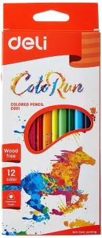 Deli Run Wood Free Color Pencils, 12 Shades Color Pencils for Art Craft Work, Students, Professionals, Beginners, Color Pencils for Drawing, Sketching, Colouring, Colour Pencil for Gift