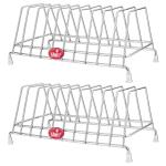 Unify Combo 2 Pieces Stainless Steel Plate Rack, Kitchen Rack, Plate Holder Stand for Kitchen, Lid Holder, Utensil Rack for Kitchen, Plate Stand for Kitchen Cabinet, Chrome, Silver-Pack of 2