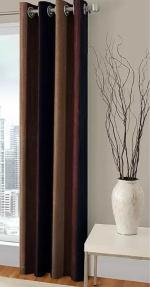 Sehbhagi Brown Polyester Striped Blackout Single Door Curtain, 7 Ft (Pack Of 2)