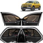 Kingsway Car Magnetic Sun Shades Curtains for Volkswagen Taigun, Model Year : 2021 Onwards, Zips in Front Window with Rear Windshield, Color : Black, Cotton Mesh, Complete Set of 5 Piece