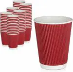 SEZ 10OZ (300ML Red) Pack Of 100 Ripple Paper Disposable Coffee Cups for Event Wedding Party and Office use