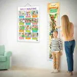 GOWOO DAILY ROUTINE CHART and JUNGLE HEIGHT CHART | Set of 2 charts 1 Educational + 1 Height Chart | Exciting Pack of Daily Routine Chart and Engaging Jungle Height Chart for kids