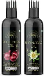Desi Crew Red Onion and Bhringraj Oil Cold Pressed for Skin, Body and Hair Care 100 ml Each