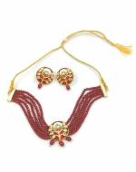 Bella Store Women Maroon Brass Handmade Kundan Golden Meenakari Choker Necklace Set