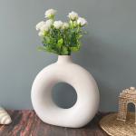 POTZO White Donut Vase ,Large Size 12X12 Inches Handcrafted, Centerpiece Tabletop Home Decor Item