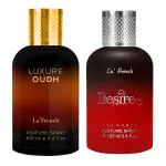 La'French Luxure Oud & Desire Perfume Combo Set For Men & Women -100ml + 100ml | Premium Luxury Long Lasting Fragrance Spray | Eau De Parfum | Ideal For Men & Women | Perfume For Men & Women | Pack Of 2