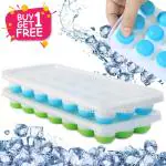 Homeleven Ice Cube Tray Pop-Up Ice Cube Tray with Lid for Freezer 21 Cubes Mould (Set of 2, Multicolor)