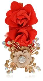 Artifice Red Rhinestone Hair Clip for Women (HCLIP-ROSE-06)